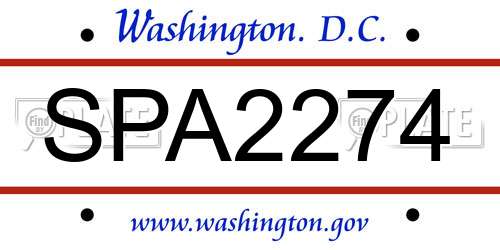SPA2274 District Of Columbia License Plate