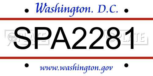 SPA2281 District Of Columbia License Plate