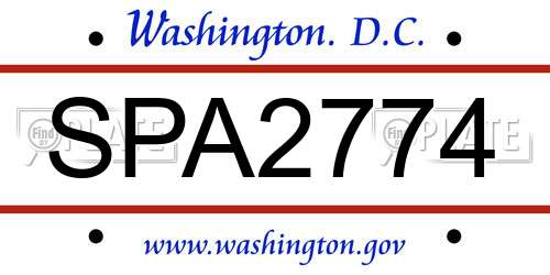 SPA2774 District Of Columbia License Plate