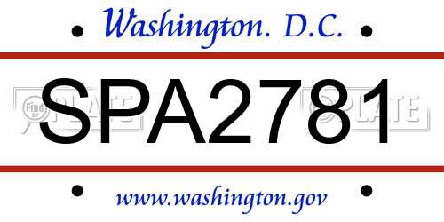 SPA2781 District Of Columbia License Plate