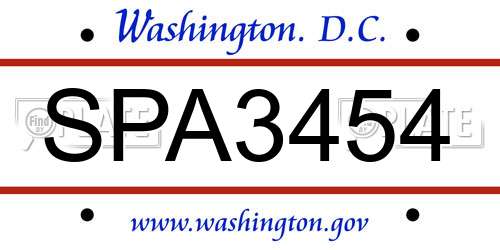 SPA3454 District Of Columbia License Plate