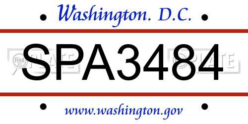 SPA3484 District Of Columbia License Plate