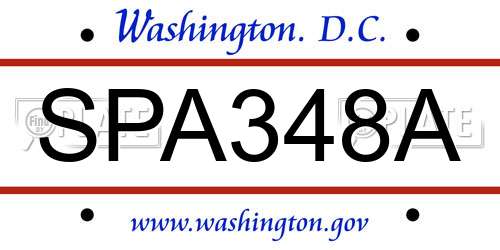 SPA348A District Of Columbia License Plate