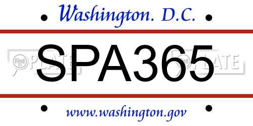 SPA365 District Of Columbia License Plate