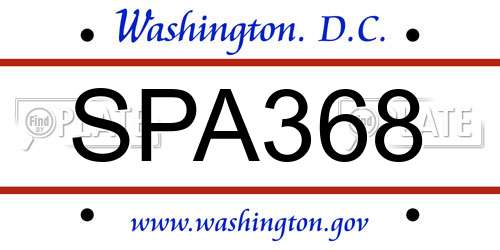 SPA368 District Of Columbia License Plate