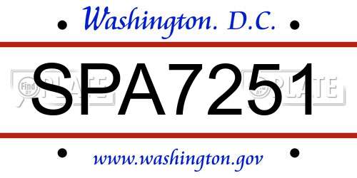 SPA7251 District Of Columbia License Plate