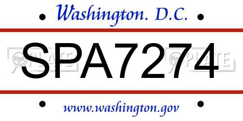 SPA7274 District Of Columbia License Plate