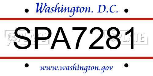 SPA7281 District Of Columbia License Plate