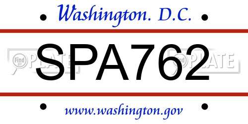 SPA762 District Of Columbia License Plate