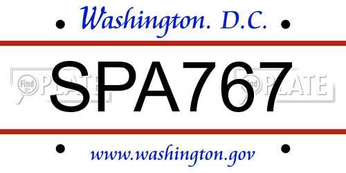 SPA767 District Of Columbia License Plate