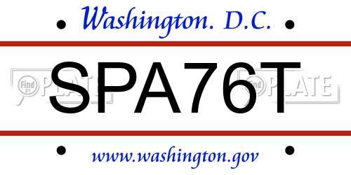 SPA76T District Of Columbia License Plate