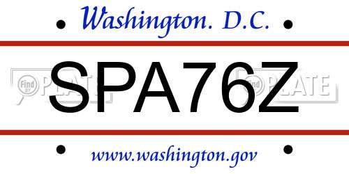 SPA76Z District Of Columbia License Plate