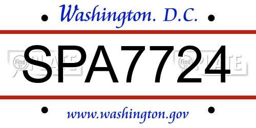 SPA7724 District Of Columbia License Plate