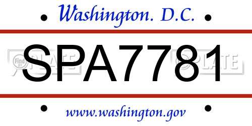 SPA7781 District Of Columbia License Plate
