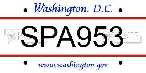 SPA953 District Of Columbia License Plate