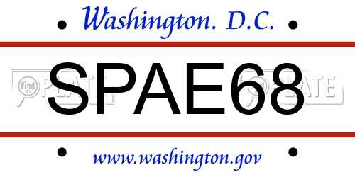 SPAE68 District Of Columbia License Plate