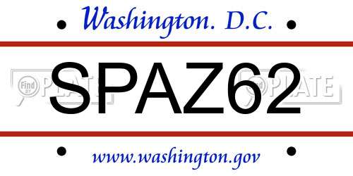 SPAZ62 District Of Columbia License Plate
