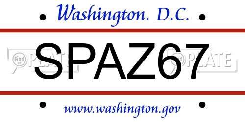 SPAZ67 District Of Columbia License Plate