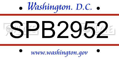 SPB2952 District Of Columbia License Plate