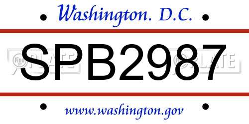 SPB2987 District Of Columbia License Plate