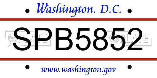 SPB5852 District Of Columbia License Plate