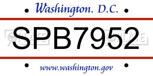 SPB7952 District Of Columbia License Plate