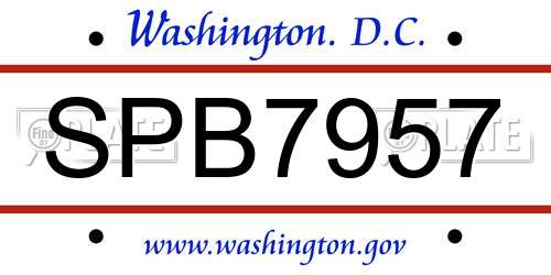 SPB7957 District Of Columbia License Plate