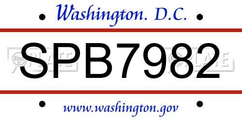SPB7982 District Of Columbia License Plate