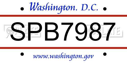 SPB7987 District Of Columbia License Plate