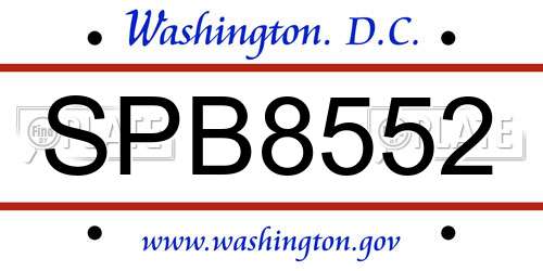 SPB8552 District Of Columbia License Plate
