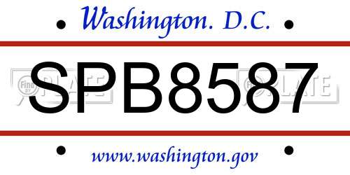 SPB8587 District Of Columbia License Plate