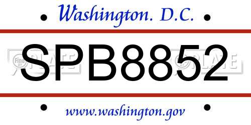 SPB8852 District Of Columbia License Plate