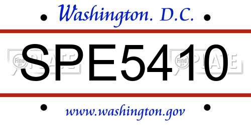 SPE5410 District Of Columbia License Plate