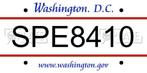 SPE8410 District Of Columbia License Plate