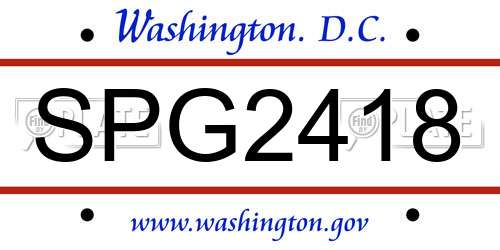 SPG2418 District Of Columbia License Plate