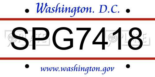 SPG7418 District Of Columbia License Plate