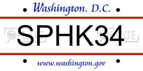 SPHK34 District Of Columbia License Plate