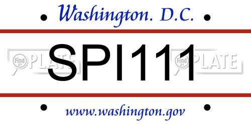 SPI111 District Of Columbia License Plate