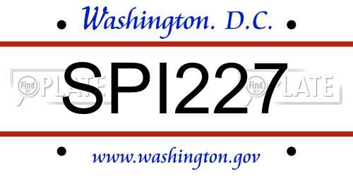 SPI227 District Of Columbia License Plate