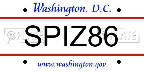 SPIZ86 District Of Columbia License Plate