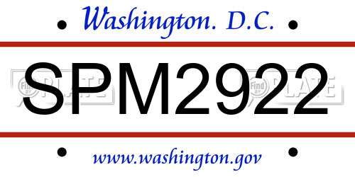 SPM2922 District Of Columbia License Plate