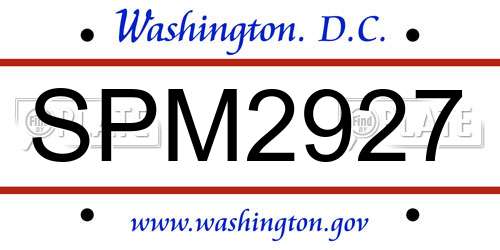 SPM2927 District Of Columbia License Plate