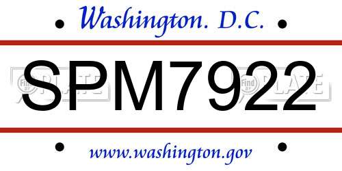 SPM7922 District Of Columbia License Plate