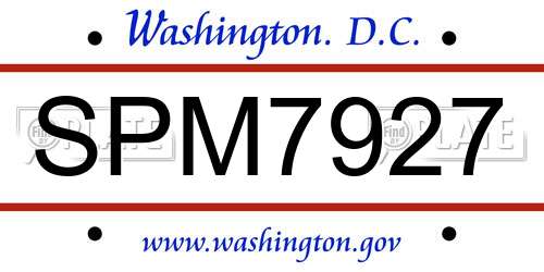 SPM7927 District Of Columbia License Plate