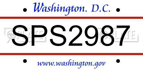 SPS2987 District Of Columbia License Plate