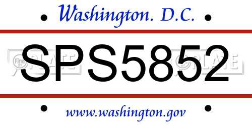 SPS5852 District Of Columbia License Plate
