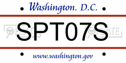 SPT07S District Of Columbia License Plate