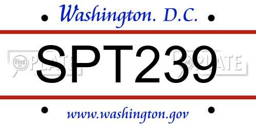 SPT239 District Of Columbia License Plate