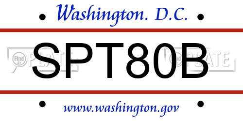 SPT80B District Of Columbia License Plate