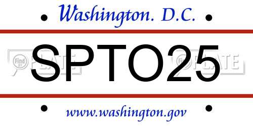 SPTO25 District Of Columbia License Plate